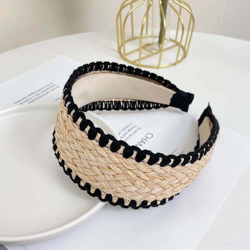 Boho Stroh Geflochtener Breiter Haarreif für Damen – Eleganter Rattan-Style Haarreif für Strand Urlaub Reisen & Sommermode