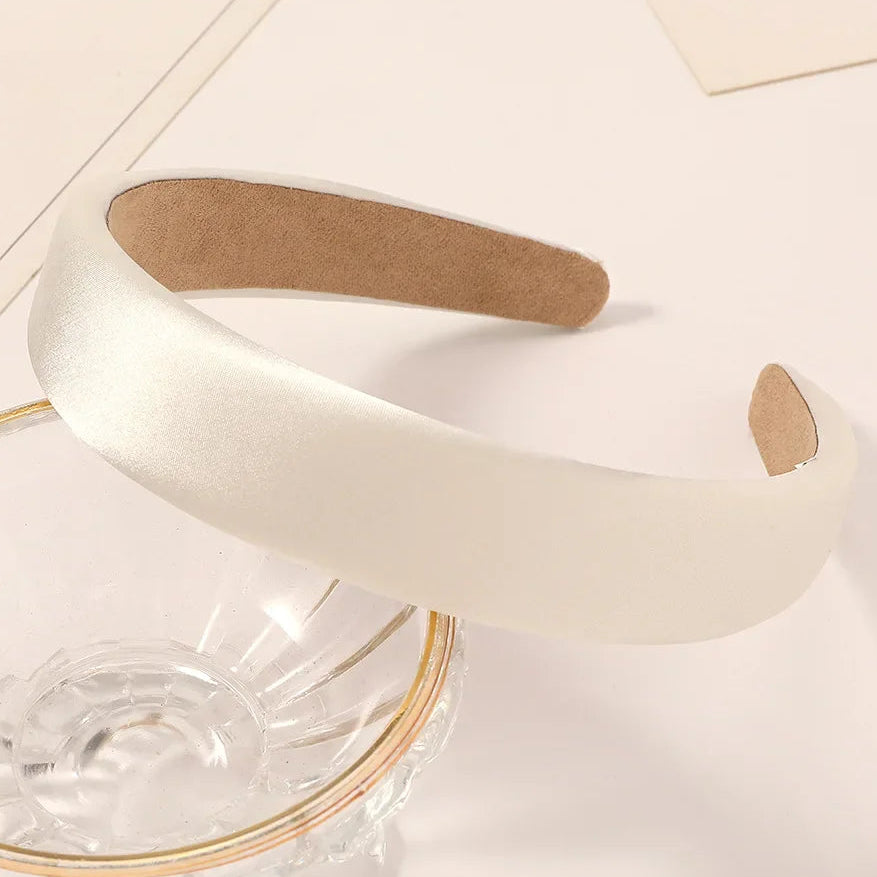 Vintage Satin Sponge Haarreif für Damen – Dicker Gepolsterter Einfarbiger Haarreif für Elegante Casual Fashion & Alltagsstyling