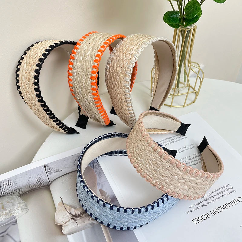 Boho Stroh Geflochtener Breiter Haarreif für Damen – Eleganter Rattan-Style Haarreif für Strand Urlaub Reisen & Sommermode