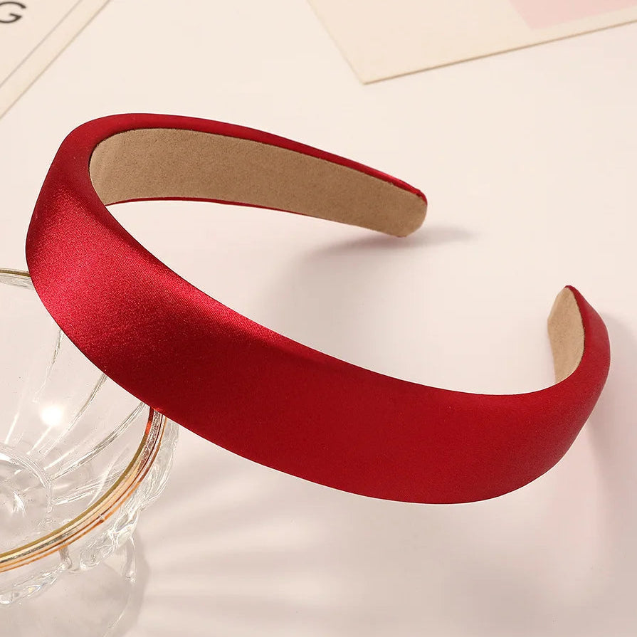 Vintage Satin Sponge Haarreif für Damen – Dicker Gepolsterter Einfarbiger Haarreif für Elegante Casual Fashion & Alltagsstyling