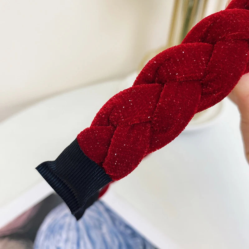 Geflochtener Samt-Haarreif – Eleganter Retro Glänzender Rutschfester Damen-Haarreif für Herbst Winter & Alltagsstyling