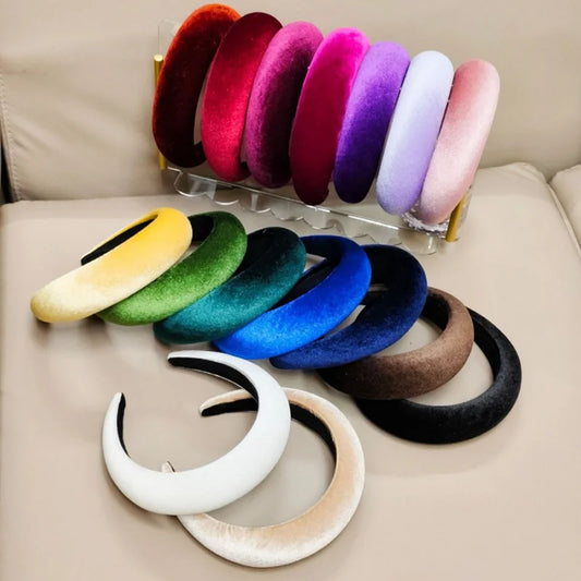 Candy Color Samt Haarreif mit Hoher Krone für Damen – Französischer Retro Einfarbiger Gepolsterter Sponge Haarreif in 16 Modefarben