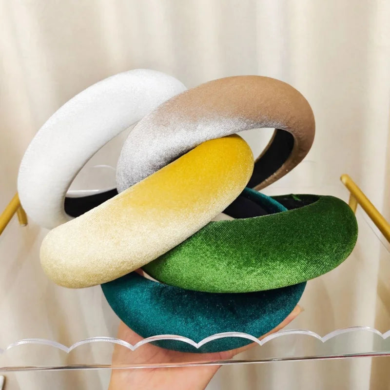 Candy Color Samt Haarreif mit Hoher Krone für Damen – Französischer Retro Einfarbiger Gepolsterter Sponge Haarreif in 16 Modefarben