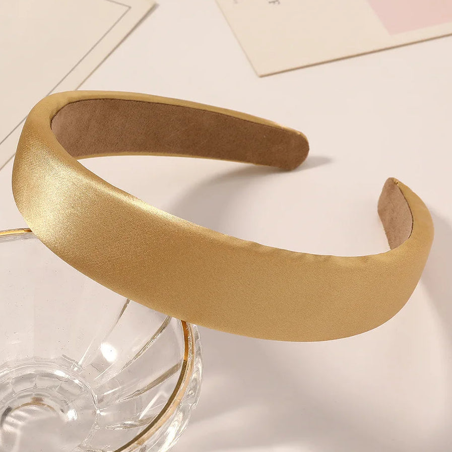 Vintage Satin Sponge Haarreif für Damen – Dicker Gepolsterter Einfarbiger Haarreif für Elegante Casual Fashion & Alltagsstyling