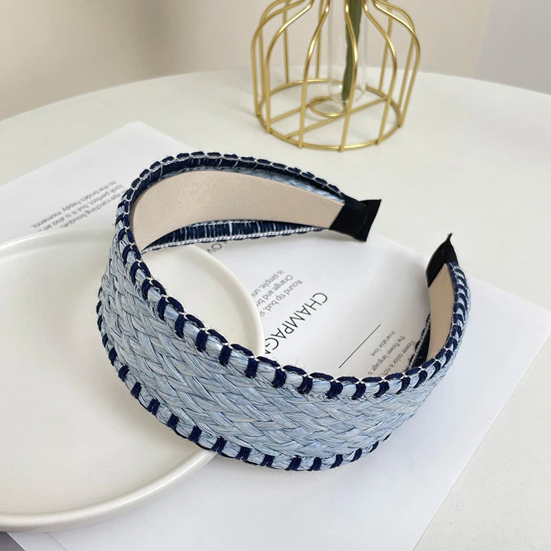 Boho Stroh Geflochtener Breiter Haarreif für Damen – Eleganter Rattan-Style Haarreif für Strand Urlaub Reisen & Sommermode