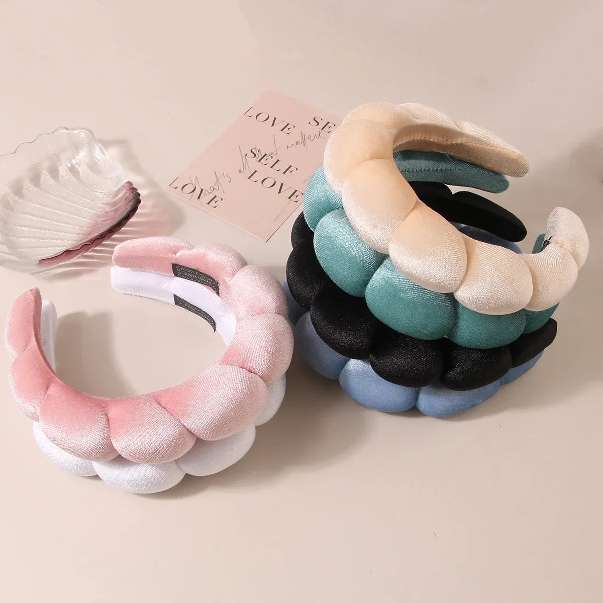 Vintage Samt Wolken-Haarreif & Armband-Set für Damen – Weiches Sponge Haarband zum Gesicht Waschen Spa Hautpflege & Badezimmer