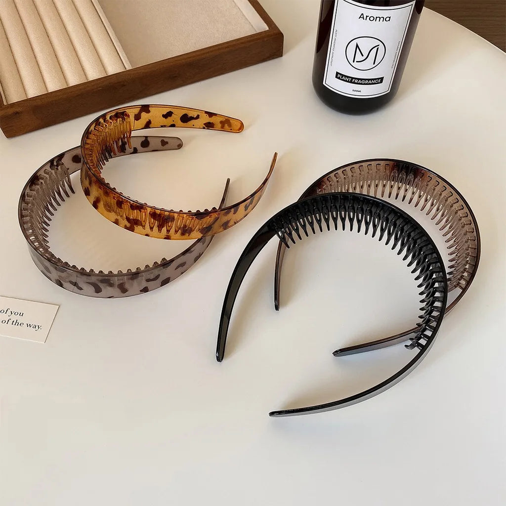 Breiter Blumen-Kunststoff Haarreif mit Zähnen für Damen – Einfarbiges Rutschfestes Haarband für Alltag Casual Styling & Haaraccessoires