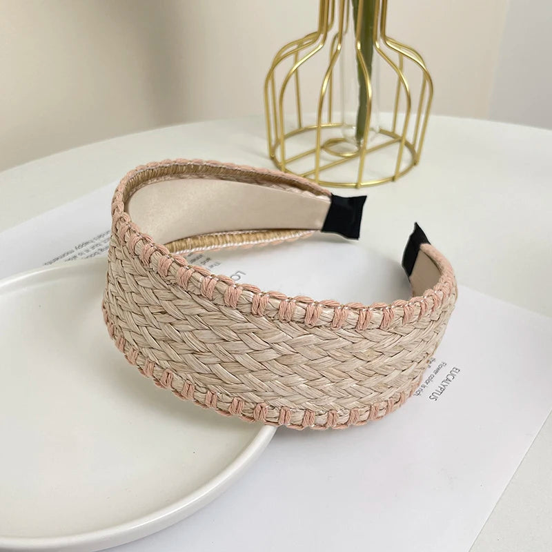 Boho Stroh Geflochtener Breiter Haarreif für Damen – Eleganter Rattan-Style Haarreif für Strand Urlaub Reisen & Sommermode