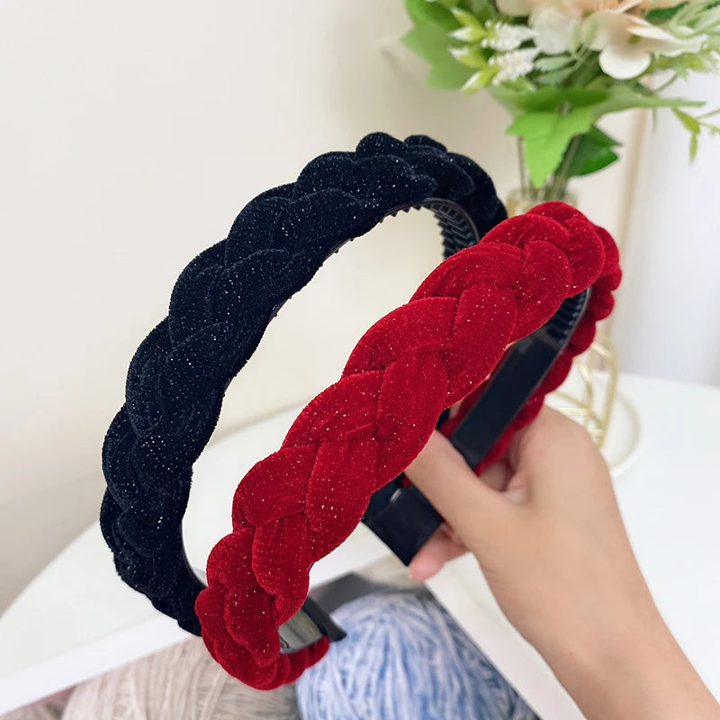 Geflochtener Samt-Haarreif – Eleganter Retro Glänzender Rutschfester Damen-Haarreif für Herbst Winter & Alltagsstyling