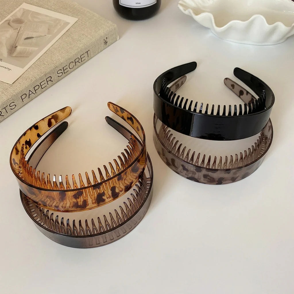 Breiter Blumen-Kunststoff Haarreif mit Zähnen für Damen – Einfarbiges Rutschfestes Haarband für Alltag Casual Styling & Haaraccessoires