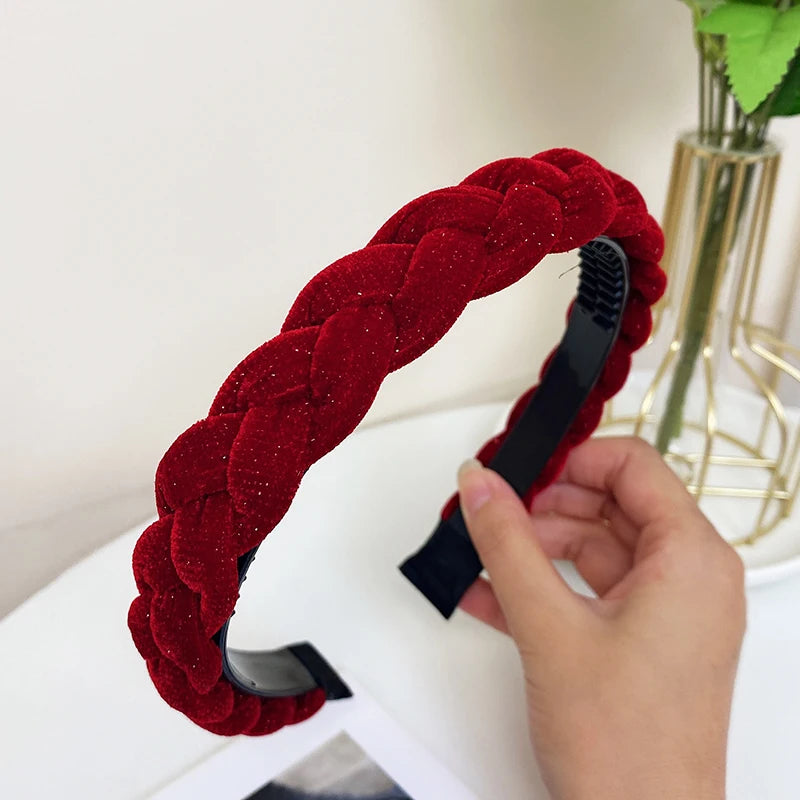 Geflochtener Samt-Haarreif – Eleganter Retro Glänzender Rutschfester Damen-Haarreif für Herbst Winter & Alltagsstyling