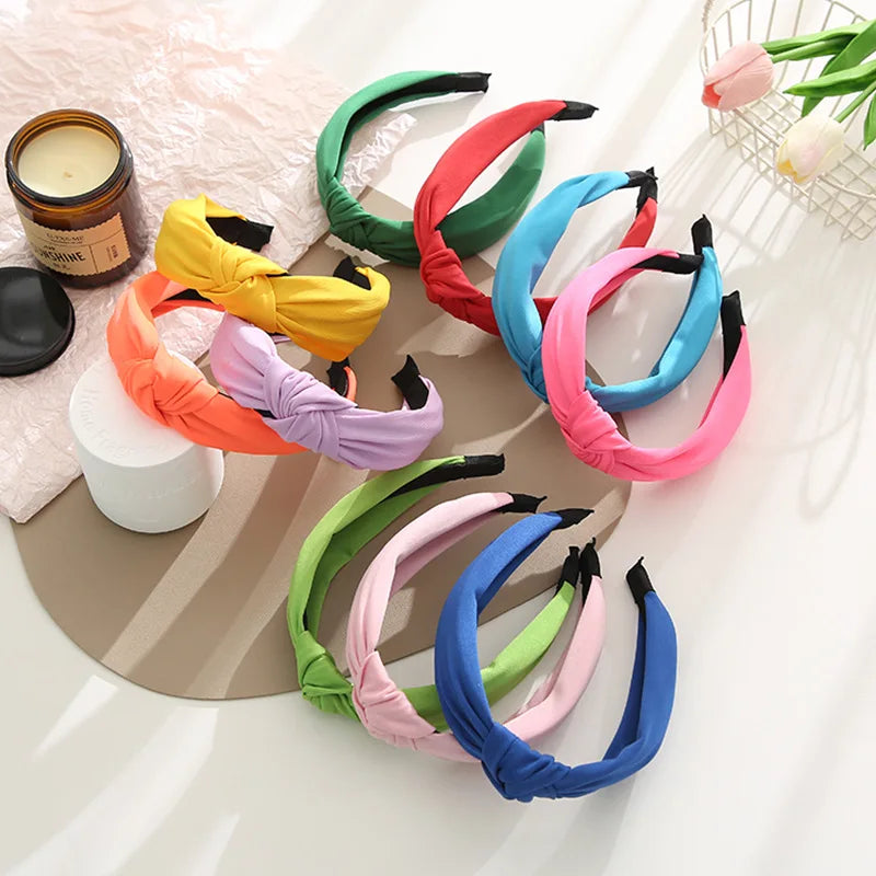 Modischer Cross-Knot Haarreif für Damen – Einfarbiges Haarband in Schwarz Rosa Grau Gelb für Freizeit & Alltagsstyling