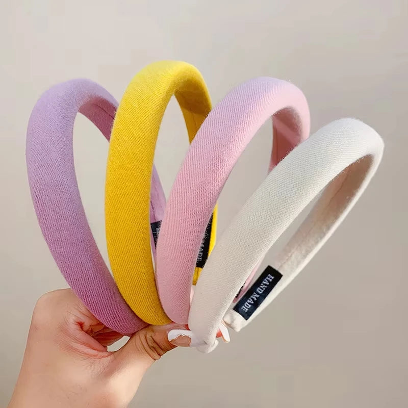 Bunter Leinen Sponge Haarreif für Damen – Modischer Breiter Gepolsterter Haarreif für Alltag Casual Styling & Haaraccessoires