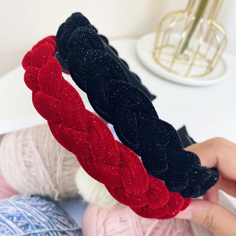 Geflochtener Samt-Haarreif – Eleganter Retro Glänzender Rutschfester Damen-Haarreif für Herbst Winter & Alltagsstyling