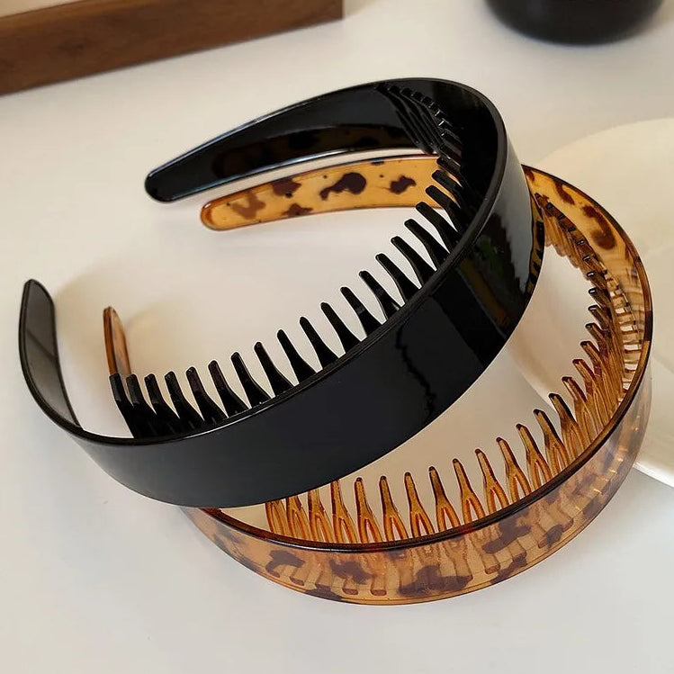 Breiter Blumen-Kunststoff Haarreif mit Zähnen für Damen – Einfarbiges Rutschfestes Haarband für Alltag Casual Styling & Haaraccessoires