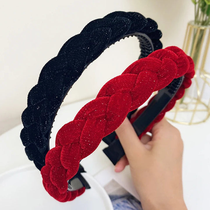 Geflochtener Samt-Haarreif – Eleganter Retro Glänzender Rutschfester Damen-Haarreif für Herbst Winter & Alltagsstyling