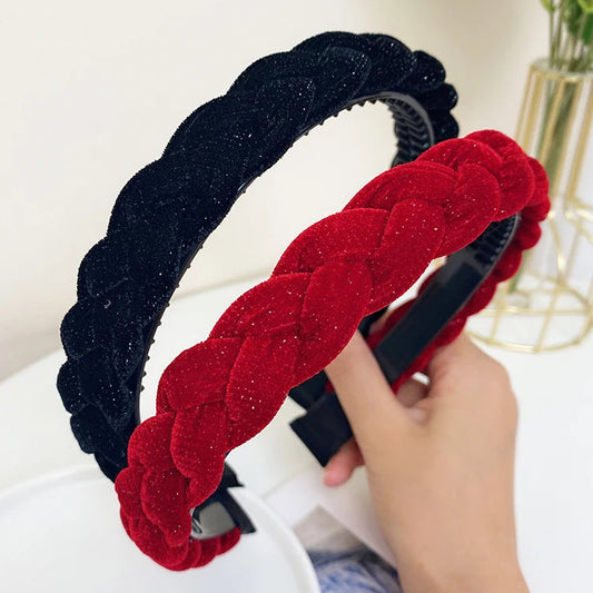 Geflochtener Samt-Haarreif – Eleganter Retro Glänzender Rutschfester Damen-Haarreif für Herbst Winter & Alltagsstyling