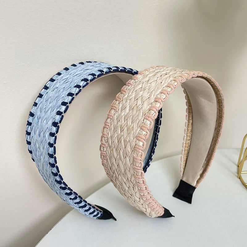 Boho Stroh Geflochtener Breiter Haarreif für Damen – Eleganter Rattan-Style Haarreif für Strand Urlaub Reisen & Sommermode