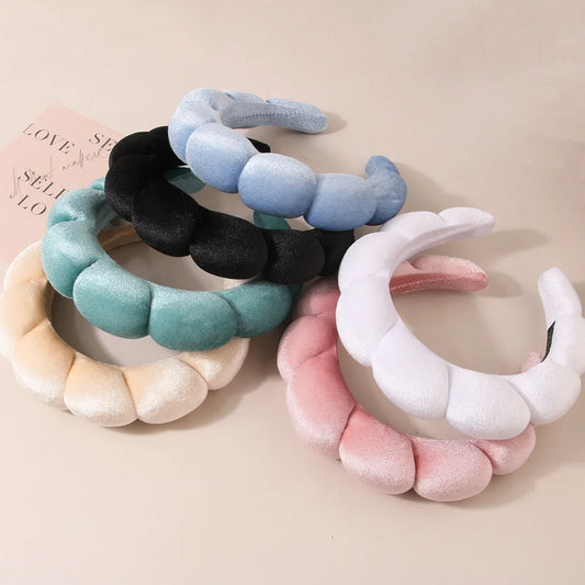 Vintage Samt Wolken-Haarreif & Armband-Set für Damen – Weiches Sponge Haarband zum Gesicht Waschen Spa Hautpflege & Badezimmer