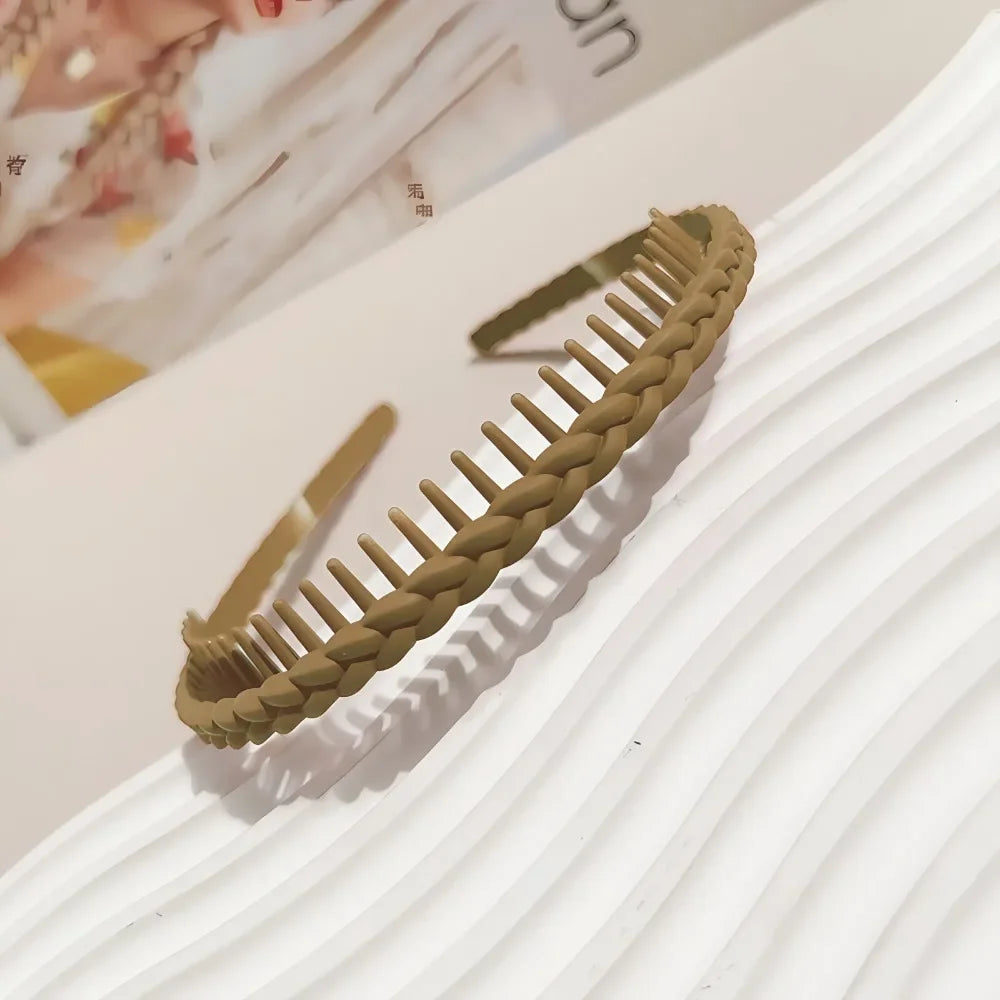 Modischer Twist-Cross Kunststoff Haarreif für Damen – Flexibler Rutschfester Haarreif mit Zähnen zum Gesicht Waschen & Haarstyling