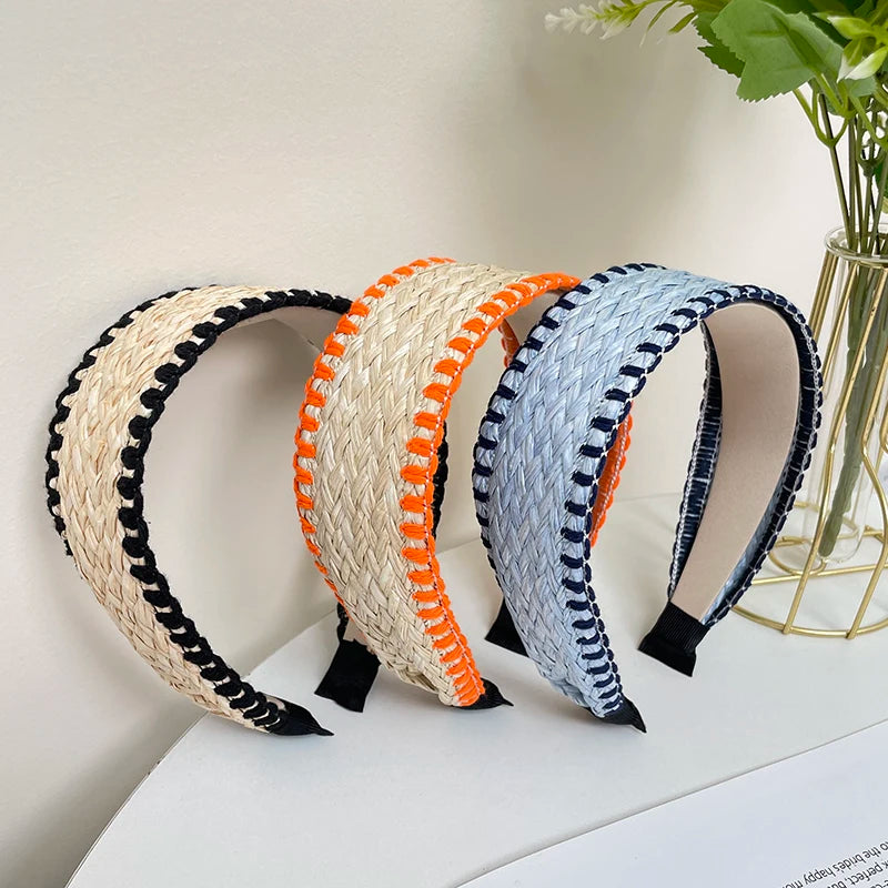 Boho Stroh Geflochtener Breiter Haarreif für Damen – Eleganter Rattan-Style Haarreif für Strand Urlaub Reisen & Sommermode