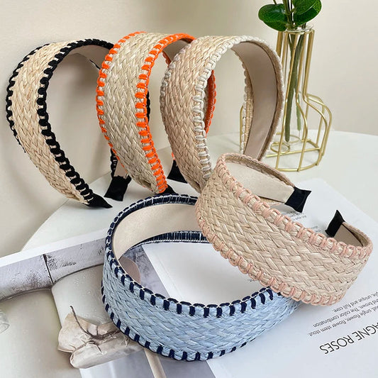 Boho Stroh Geflochtener Breiter Haarreif für Damen – Eleganter Rattan-Style Haarreif für Strand Urlaub Reisen & Sommermode